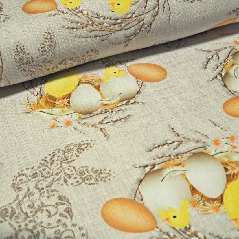 Velikonoční látka na ubrusy Kuřátka - Šíře materiálu ↔ (cm): 160