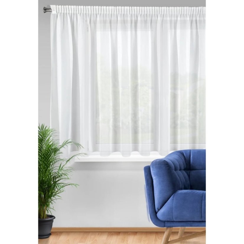 Hladký bílý voál LUX s olůvkem - 160 cm - Vyber výšku ↕ (cm): 160, Vyber šití: bez obšití