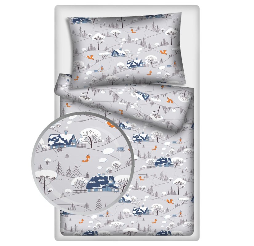Povlečení hladká bavlna LUX - Domeček s liškou - Rozměr povlečení: 140x200+70x90