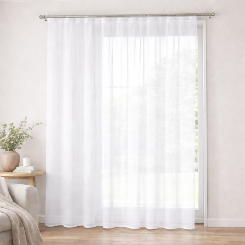 Hladký bílý voál s olůvkem - 300 cm - Vyber výšku ↕ (cm): 300, Vyber šití: bez obšití