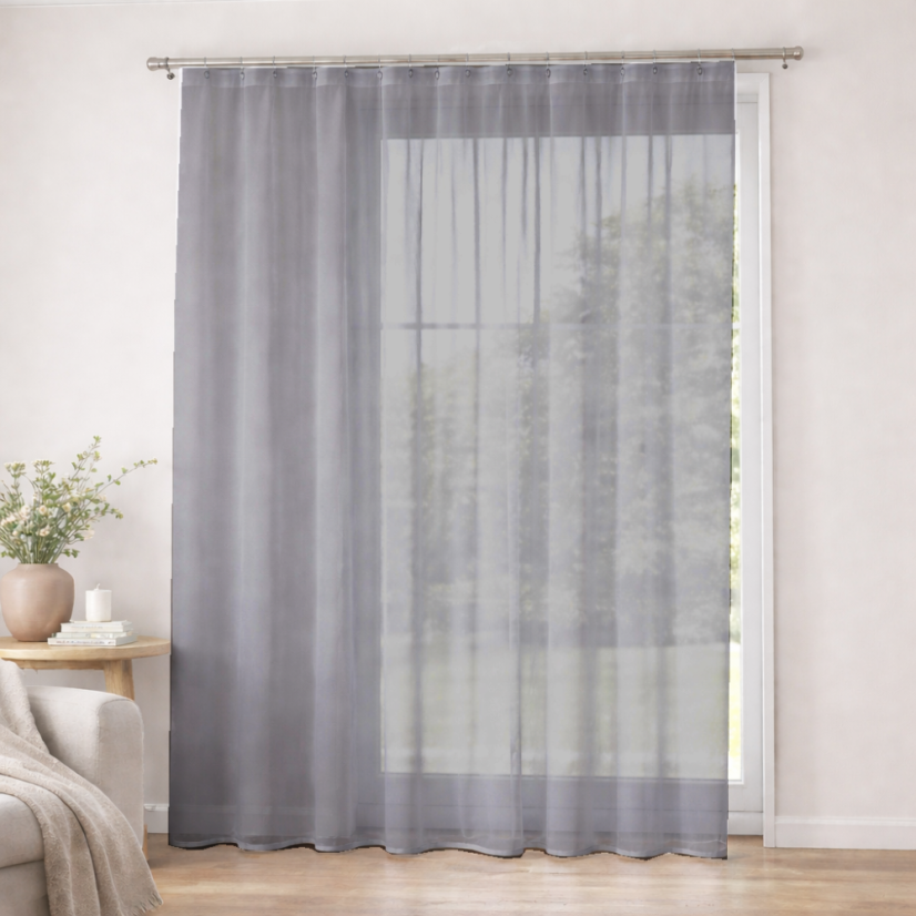 Hladký šedý voál s olůvkem - 300 cm - Vyber výšku ↕ (cm): 300, Vyber šití: bez obšití