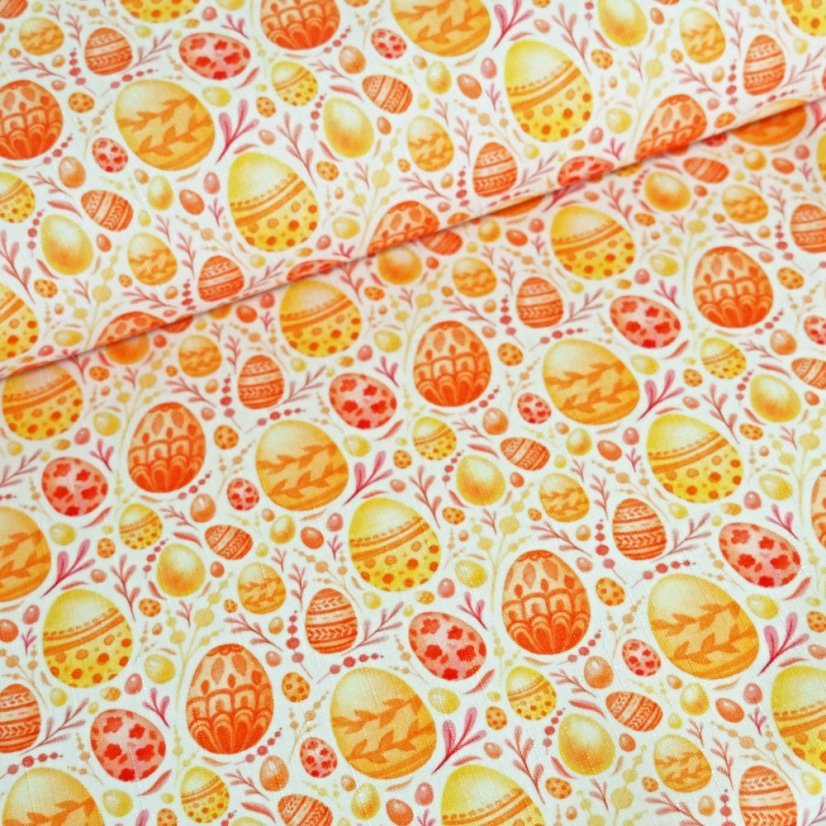 Velikonoční látka na ubrusy Oranžové kraslice - Šíře materiálu ↔ (cm): 160