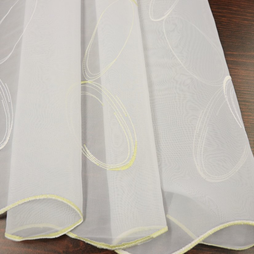 Vyšívaný voál Pallas - bílá/limeta - Vyber výšku ↕ (cm): 290, Vyber šití: bez obšití