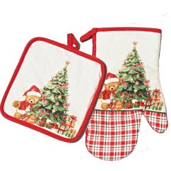 Vianočná sada chňapky s podložkou - Macko