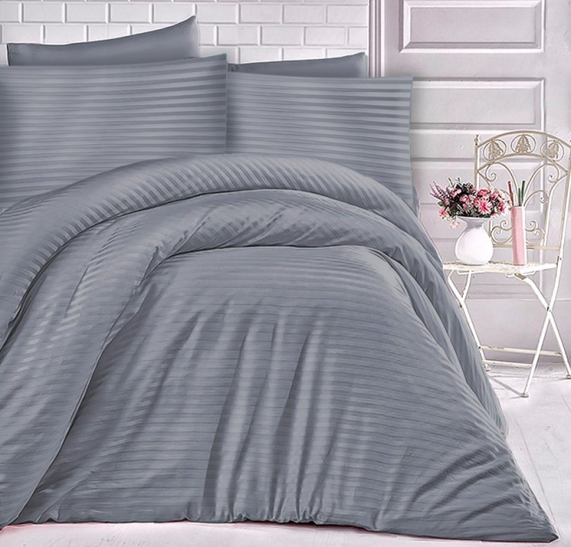 Povlečení bavlněný satén pruhy tm.šedé - Rozměr povlečení: 140x200+70x90