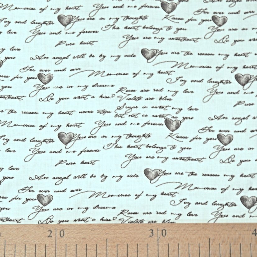 Hladká bavlna - Srdce s nápisy - Šíře materiálu ↔ (cm): 150