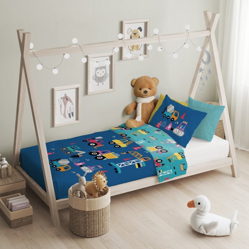 Povlečení do postýlky Stavební autíčka - Rozměr povlečení: 100x135+40x60
