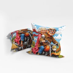 Povlak na polštářek Děda s babčou na motorce