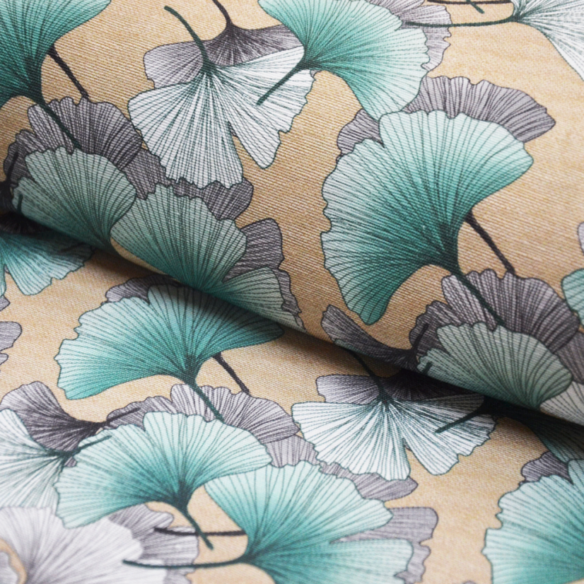 Bavlněná látka Ginkgo zelená - Šíře materiálu ↔ (cm): 140