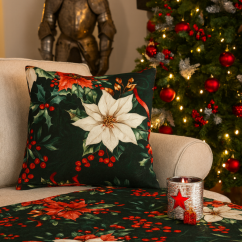 Povlak na polštářek Vánoční růže - zelený