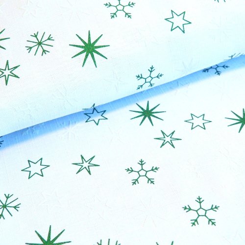 Vánoční látka na ubrusy - Hvězdičky bílozelené - Šíře materiálu (cm): 160