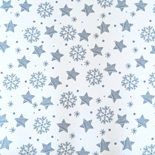 Vánoční běhoun v metráži - Hvězdičky a vločky – bílo/šedý - Šíře materiálu (cm): 38, Vyberte okraje: pouze střih