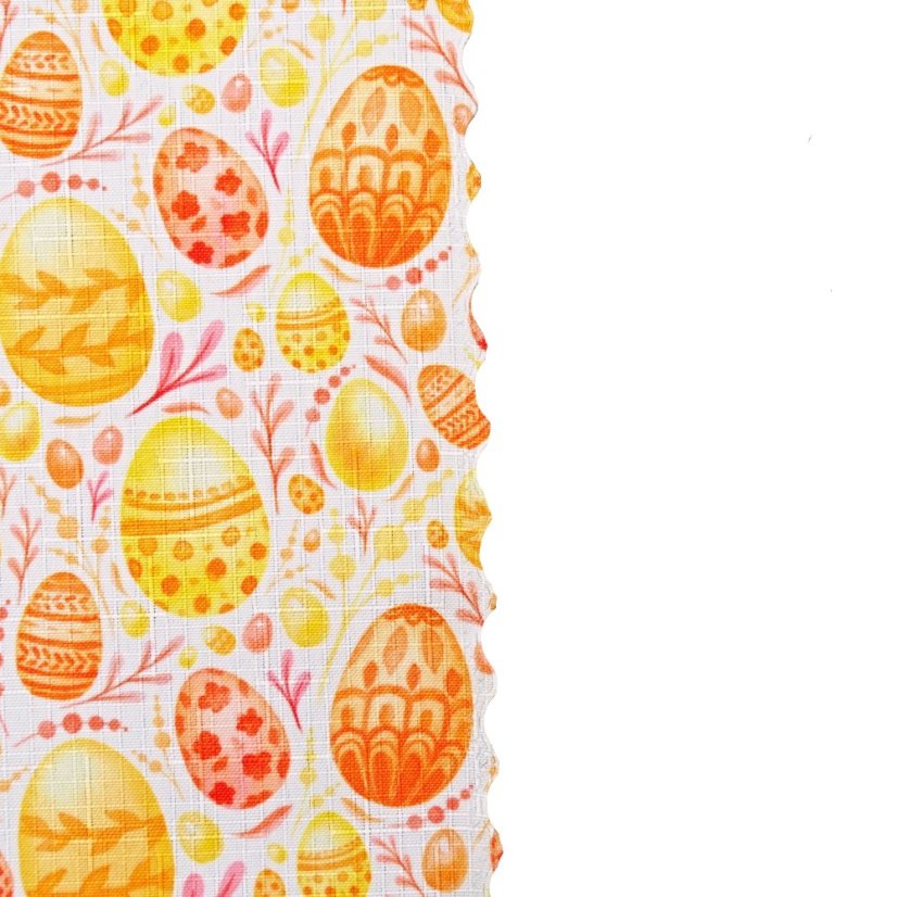 Velikonoční běhoun v metráži Oranžové kraslice - Šíře materiálu ↔ (cm): 38, Vyber okraje: pouze střih