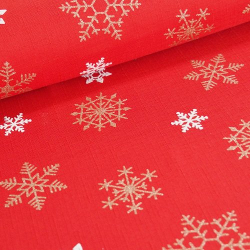 Vánoční látka na ubrusy - Sněhová vločka - červená - Šíře materiálu (cm): 160