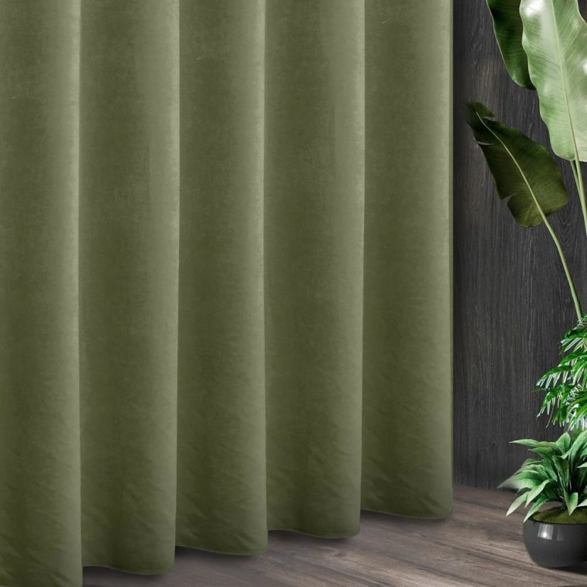 Dekorační látka Adéla - khaki - 295 cm - Šíře materiálu ↔ (cm): 295, Vyber šití: obšití okrajů a našití stužky