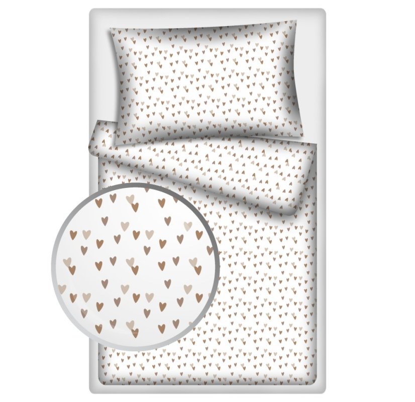 Povlečení hladká bavlna LUX - Hnědá srdce - Rozměr povlečení: 140x200+70x90