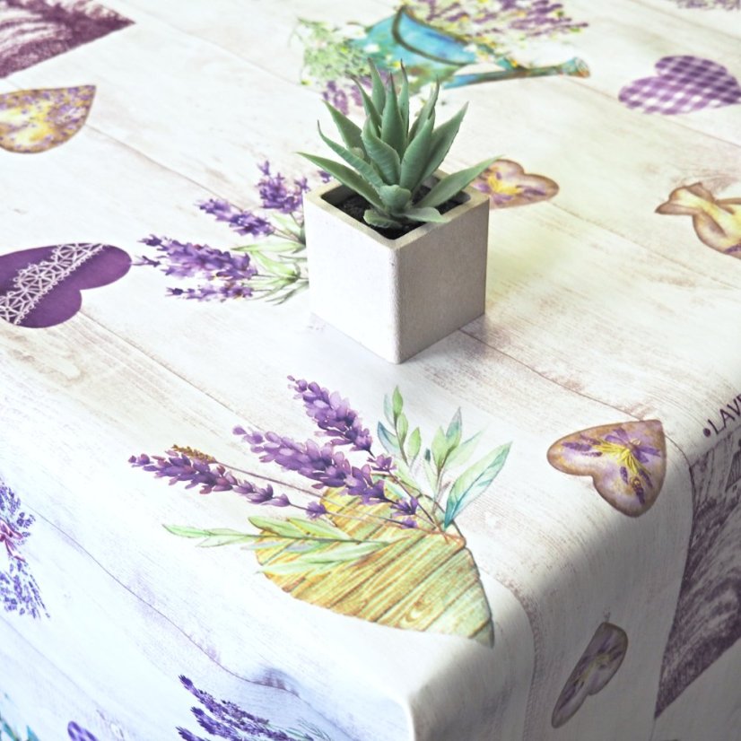 PVC ubrusovina - Srdíčka s levandulí