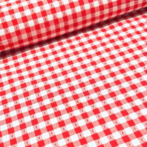 Dekorační látka – Červený kanafas se srdíčky - Šíře materiálu (cm): 140, Vyberte šití: bez obšití