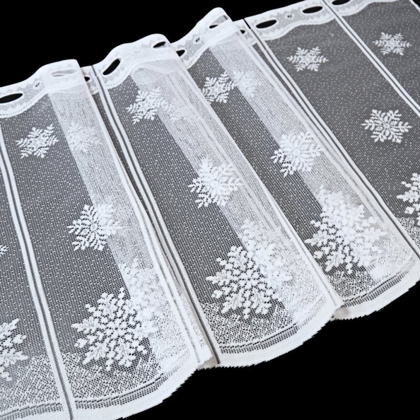 Vánoční  záclona Vločky - Vyber výšku ↕ (cm): 40, Vyber šití: bez obšití