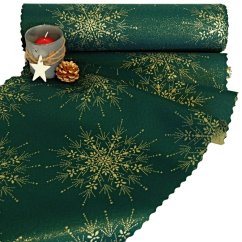 Vánoční běhoun v metráži - Zlatá vločka - zelený