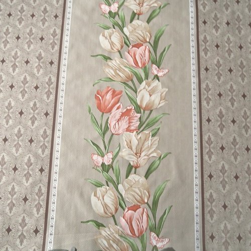 PVC ubrusovina - Běhoun s tulipány - béžový
