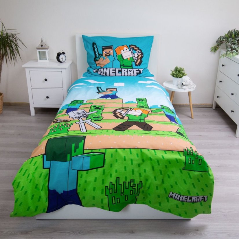 Povlečení hladká bavlna - Minecraft - Rozměr povlečení: 140x200+70x90