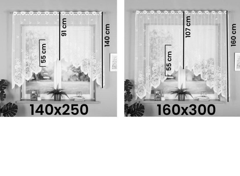 Kusová záclona Sára - Vyber rozměr záclony  ↕VxŠ ↔ (cm): 140x250