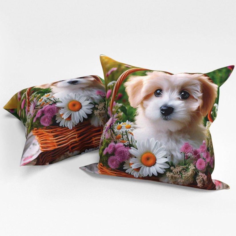 Povlak na polštářek Pejsek v košíku