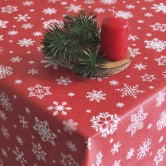 Vánoční PVC ubrusovina - Vločky červené