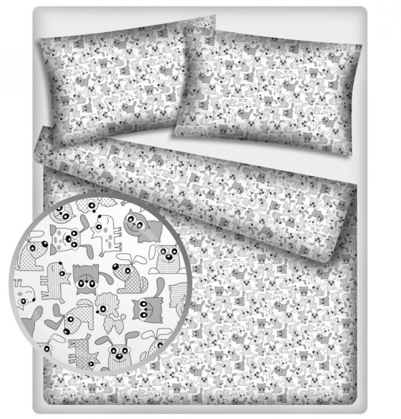 Povlečení hladká bavlna LUX - Pets šedé - Rozměr povlečení: 140x200+70x90