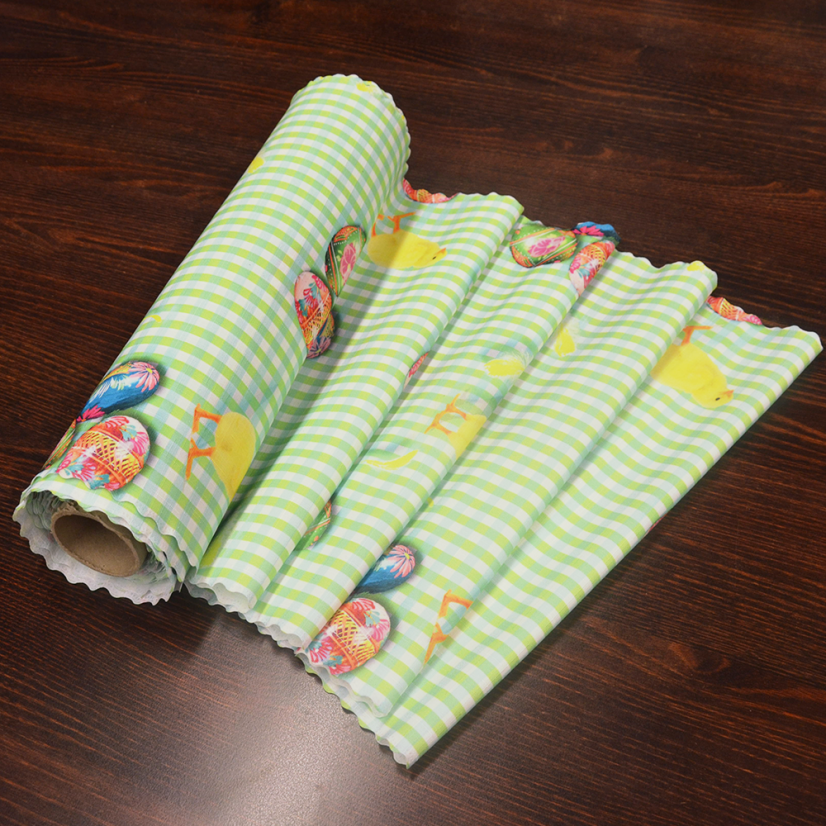 Velikonoční ubrusová šála v metráži Kuřátka - zelená - Šíře materiálu ↔ (cm): 38, Vyber okraje: pouze střih