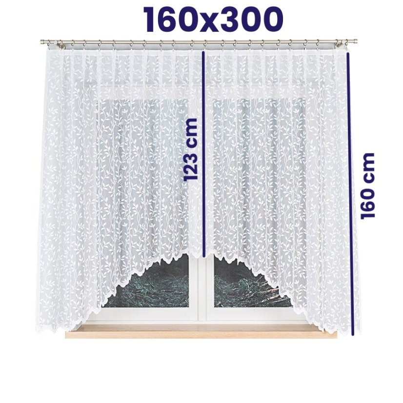 Oblouková záclona Zuzka - Vrchní okraj: Bez řasící pásky, Vyber rozměr záclony  ↕VxŠ ↔ (cm): 126x250