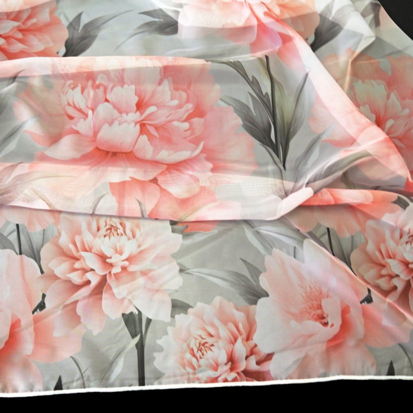 Voálová záclona s olůvkem Pivoňky - Vyber výšku ↕ (cm): 298, Vyber šití: bez obšití