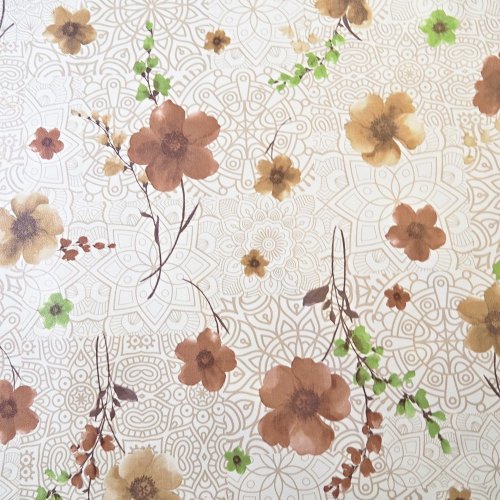 PVC ubrusovina - Květy na mandale - béžové
