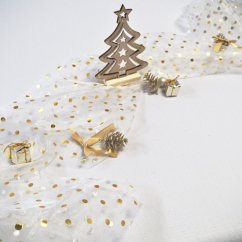 Dekoračná organza - zlaté bodky