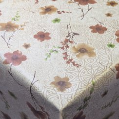 PVC ubrusovina - Květy na mandale - béžové