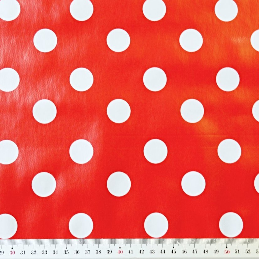 PVC obrusovina - Červená s bodkami