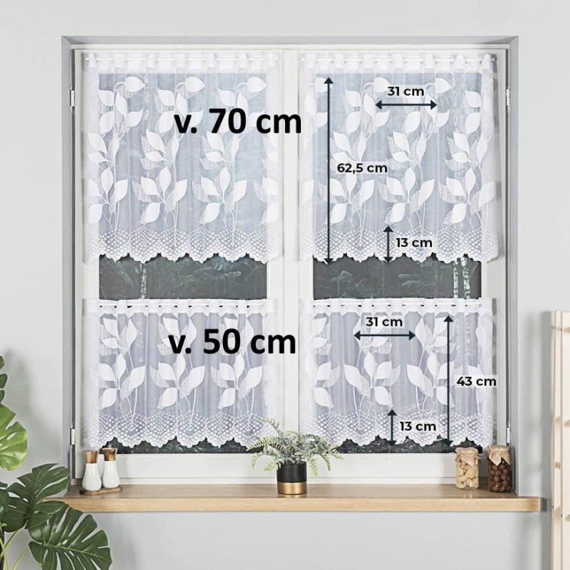 Záclona Marie - Vyber výšku ↕ (cm): 50, Vyber šití: bez obšití