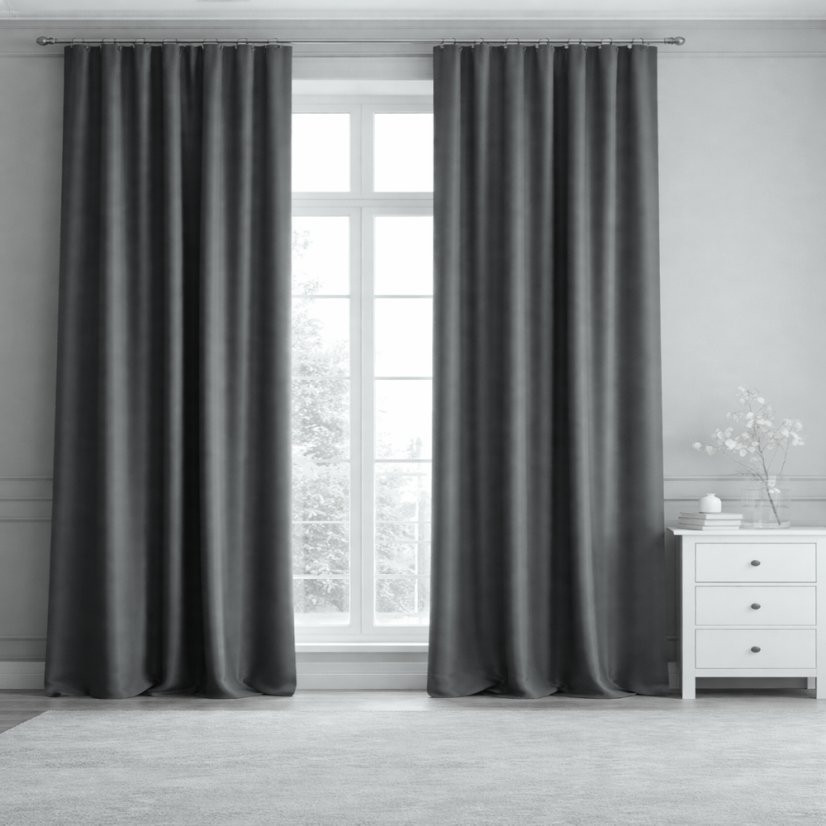 Dekorační látka Blackout tm. šedá - 320 cm - Šíře materiálu ↔ (cm): 320, Vyber šití: bez obšití