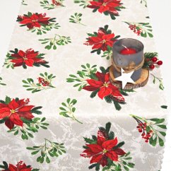 Vánoční běhoun v metráži - Poinsettia se jmelím