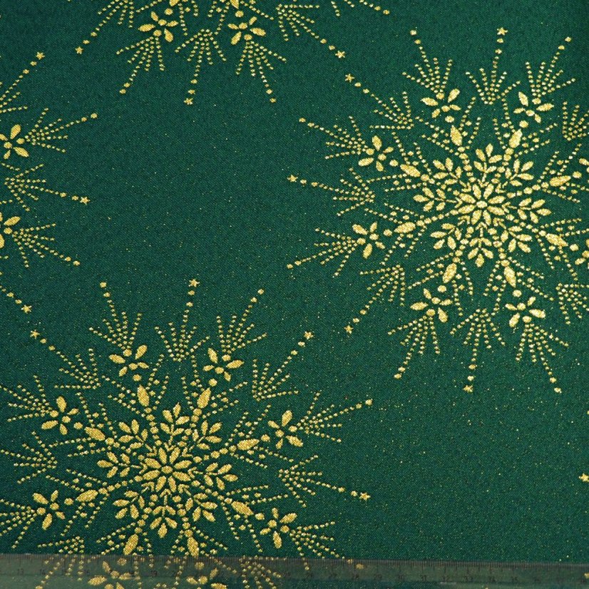 Vánoční ubrusy - Zlatá vločka - zelené - Vyber rozměr: 75x75