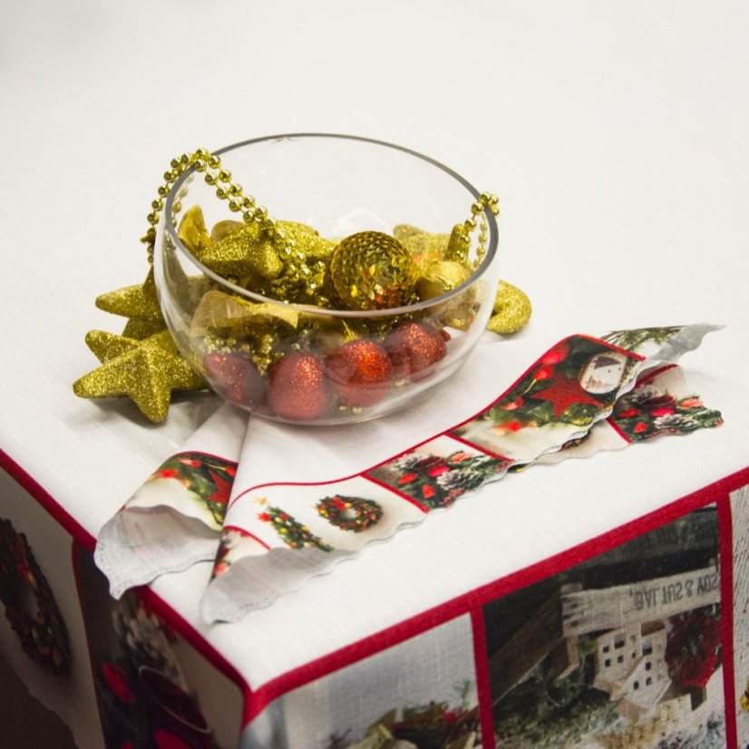 Vánoční ubrusy - Adventní čas - bílé - Vyber rozměr: 75x75