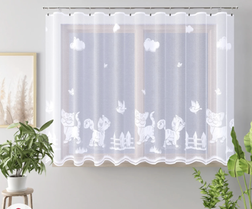 Dětská záclona Kočička - Vyber výšku ↕ (cm): 150, Vyber šití: bez obšití
