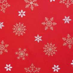 Vianočná látka na obrusy - Snehová vločka - červená