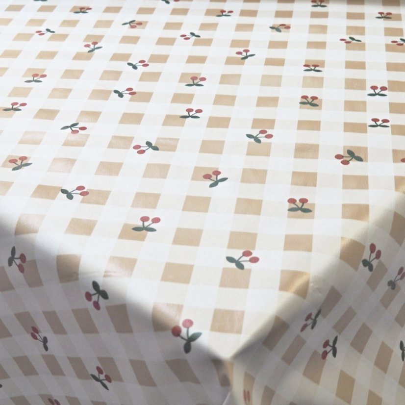 PVC ubrusovina - Káro s třešněmi
