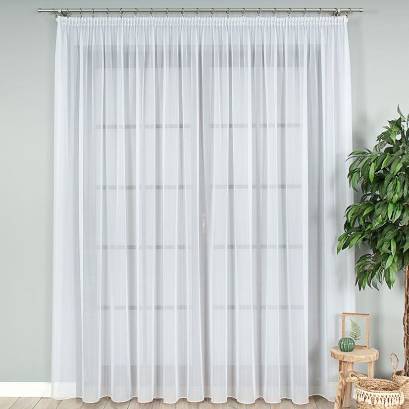 Hladký bílý voál LUX s olůvkem - 330 cm - Vyber výšku ↕ (cm): 330, Vyber šití: bez obšití