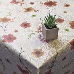 PVC obrusovina - Kvety na mandale - béžové