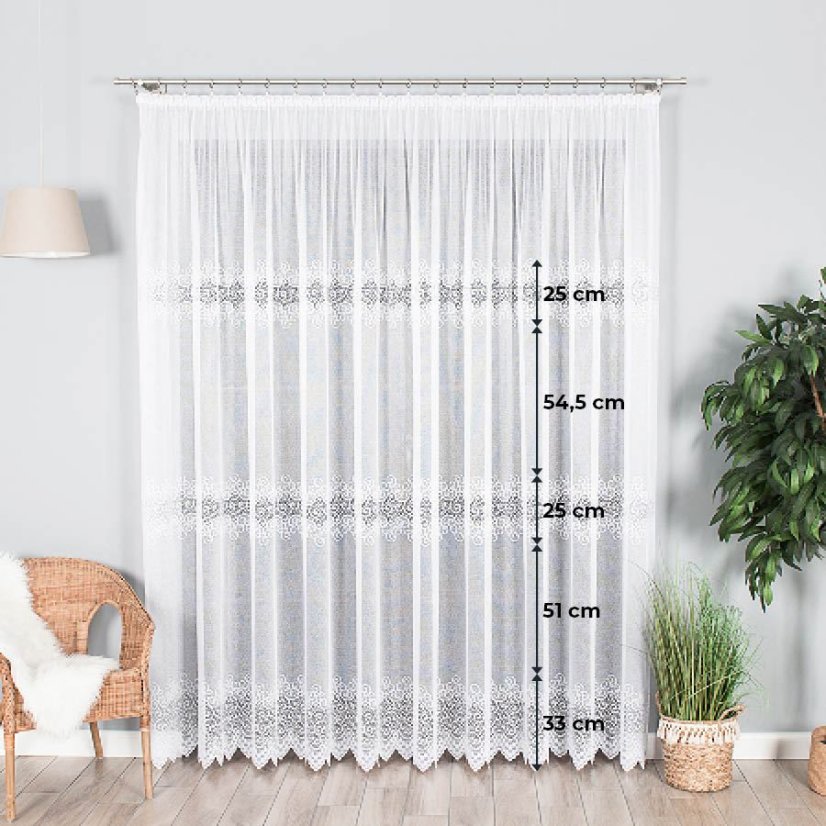 Oblouková záclona Julie - Vrchný okraj: Bez riasiacej pásky, Vyber rozmer záclony ↕VxŠ ↔ (cm): 120x250