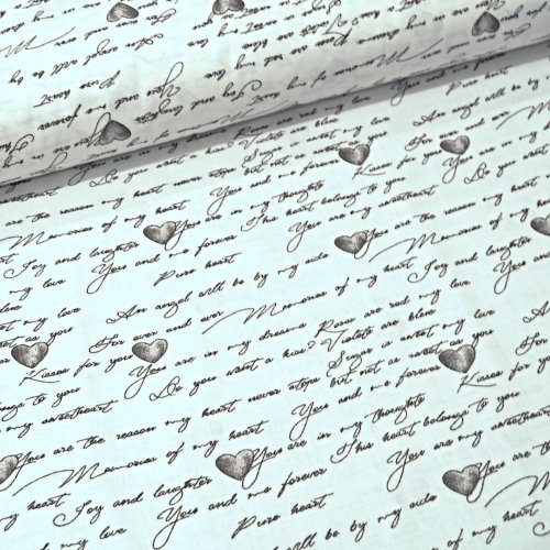 Hladká bavlna - Srdce s nápismi - Šíře materiálu (cm): 150
