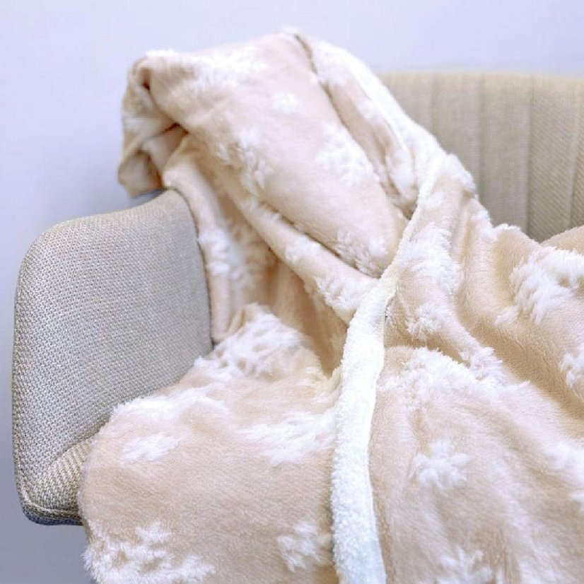 Vánoční mikroflanelová deka LUX - Vločky - béžová